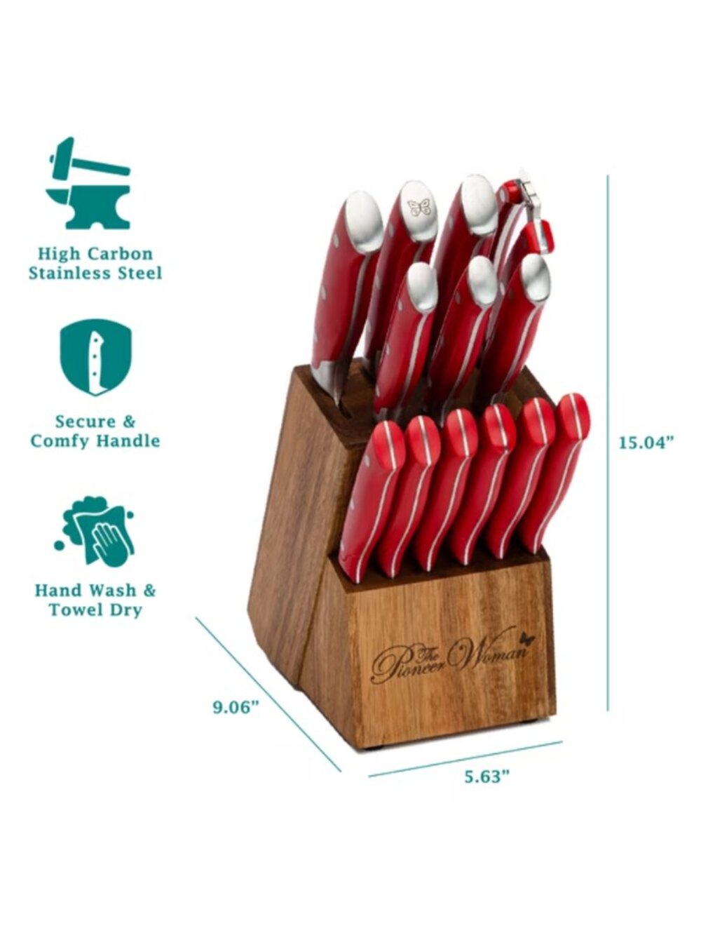 The Pioneer Woman Home Red Signature 14-Piece Stainless Steel Knife Block Set - Picture 5 of 5